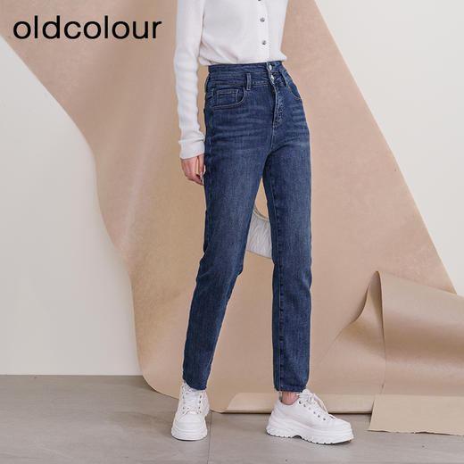 oldcolour欧珂新款时尚冬季修身高腰直筒水洗牛仔长裤女P421102A1 商品图2
