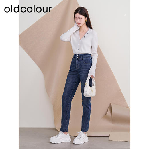 oldcolour欧珂新款时尚冬季修身高腰直筒水洗牛仔长裤女P421102A1 商品图3