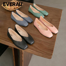 EVERAU简洁设计沉稳有气质通勤芭蕾风平底女鞋单鞋春秋款EA7052