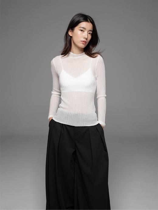 LIYIHAN金银丝纱网罩衫上衣女薄款半透明毛衫针织衫圆领长袖修身 商品图3