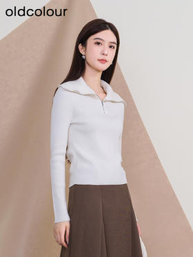 oldcolour欧珂冬季时尚新款修身大翻领长袖毛织套头衫女P420501A1