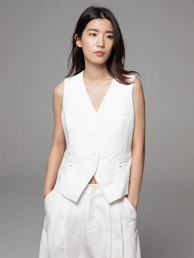 LIYIHAN 进口亚麻薄款夏秋季单排扣马夹马甲OL通勤风上衣坎肩