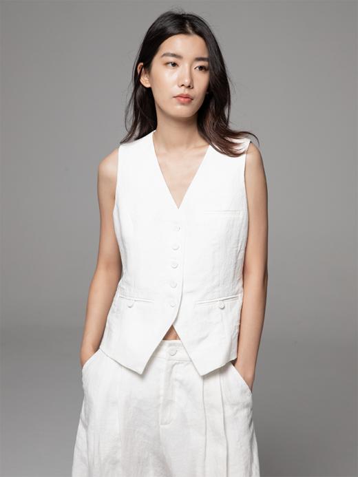 LIYIHAN 进口亚麻薄款夏秋季单排扣马夹马甲OL通勤风上衣坎肩 商品图0