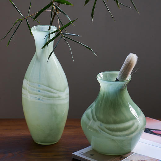 现代简约翡翠绿云纹手工创意花瓶鲜花餐桌玄关居家吊钟马醉木花瓶 商品图0