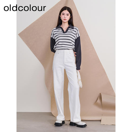 oldcolour欧珂冬季时尚宽松横纹拼接休闲毛织套头衫女P420510A1 商品图3