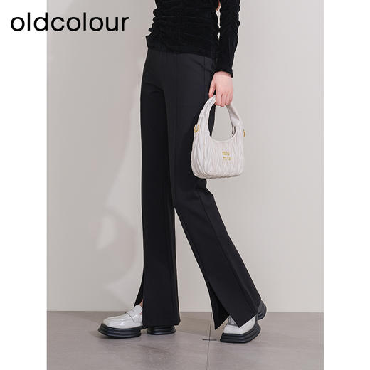oldcolour欧珂冬季新款时尚开叉高腰松紧腰长裤女P430710A1 商品图1