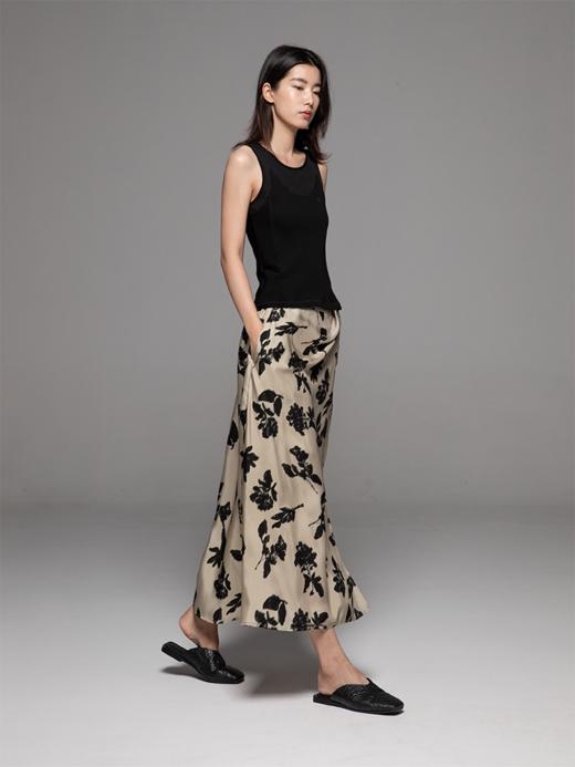 【博主推荐】自由的诗 24新夏铜氨丝印花女裙半身裙设计感侧开叉 商品图2