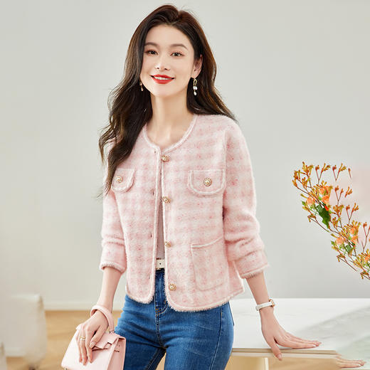 CC-MY-3338小香风防水貂绒毛衣外套女士春秋装2024新款短款外搭针织开衫外搭 商品图0