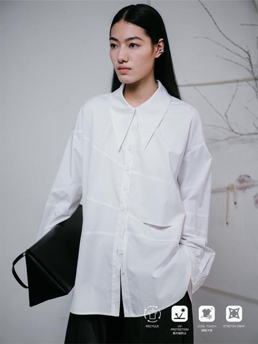 LIYIHAN 24秋棉尖领褶皱镂空衬衫不对称小众解构设计抗皱防紫外线 商品图4