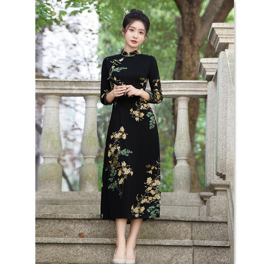 弹力长款A版七分袖，木兰棉旗袍大摆裙GX-281925 商品图3