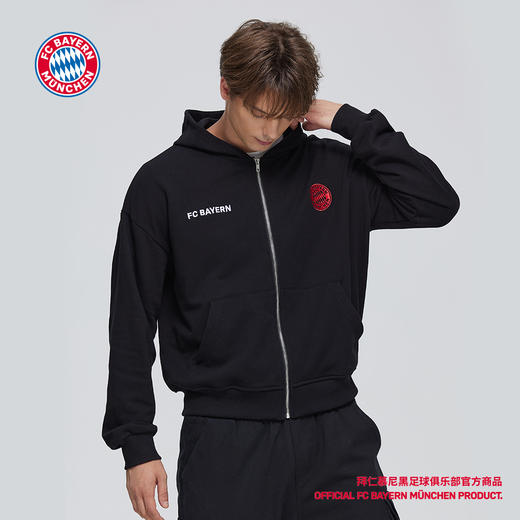 【官方正版】拜仁慕尼黑足球俱乐部｜秋冬球迷黑色简约拉链帽衫 商品图3