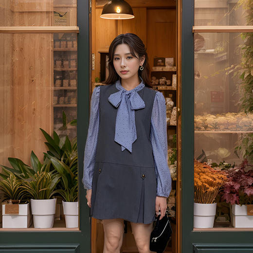 9/7奢姿大码女装2024秋季蝴蝶结绑带设计拼接连衣裙胖妹妹时尚裙子9943891279 商品图3