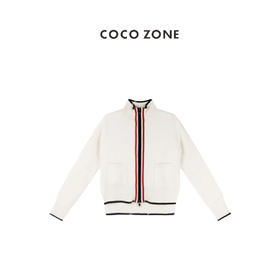 COCO ZONE 撞色立领针织开衫设计感百搭长袖上衣CC1C1944