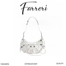 B家Le Cagole S做旧银配件心形化妆镜羊皮饺子包机车包半月包月牙包单肩斜挎手提包 女款 白色