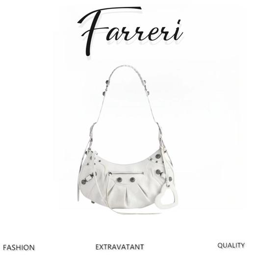 B家Le Cagole S做旧银配件心形化妆镜羊皮饺子包机车包半月包月牙包单肩斜挎手提包 女款 白色 商品图0