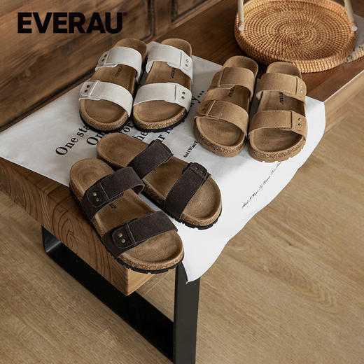 EVERAU简约高级蓝热一脚蹬双带休闲复古拖鞋EA2053 商品图0