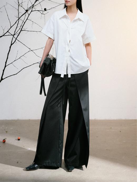 LIYIHAN羊毛拼接高腰直筒休闲裤女厚款宽松飞片阔腿黑色西裤显瘦 商品图2