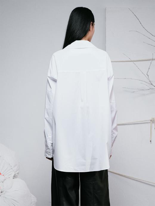 LIYIHAN 24秋棉尖领褶皱镂空衬衫不对称小众解构设计抗皱防紫外线 商品图5