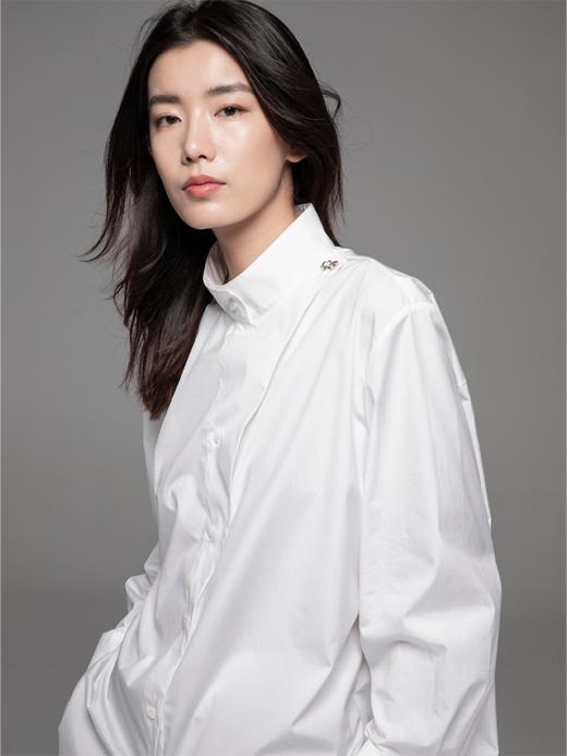 LIYIHAN 白色百搭设计感立领搭片衬衫防晒防皱圆领女解构小众衬衣 商品图2