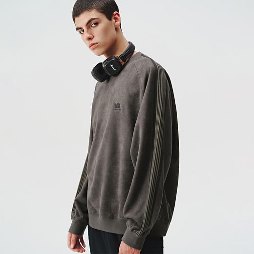 714street麂皮绒织带美式复古卫衣男女同款套装2024秋季新款上衣 商品图2