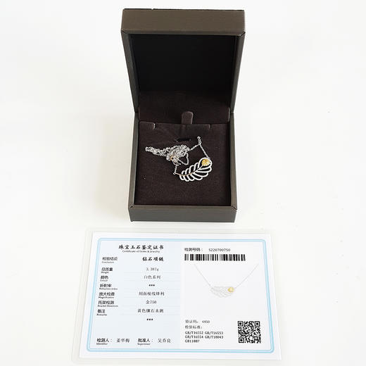 【天然正品】AU750白金时尚简约款0.190克拉羽毛造型钻石吊坠项链230824NJ11+  现售价：3680！ 商品图1