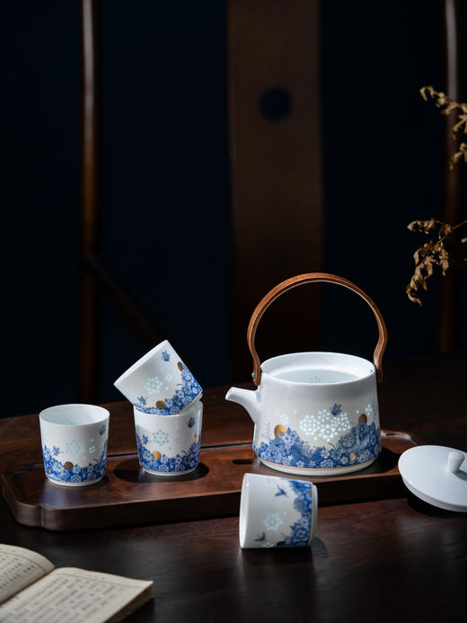 景德镇富玉陶瓷玲珑提梁壶茶具套装家用高端泡茶壶茶杯乔迁伴手礼花漫茶具 商品图1