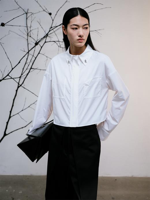 LIYIHAN 24秋季新品短款小立领衬衫女士小众设计感衬衣 商品图2