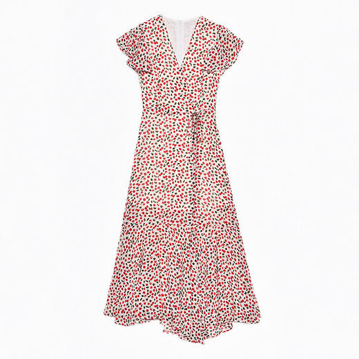 24严选夏季新款法式清新抽褶鱼尾碎花V领显瘦中长款连衣裙 7532 商品图4