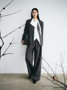 LIYIHAN 24新款螺纹腰阔腿裤设计感透气肌理西服裤子女