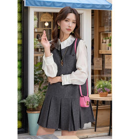 9/6奢姿大码女装2024秋季减龄毛呢百褶简约裙子胖妹妹时尚背心连衣裙9943862114