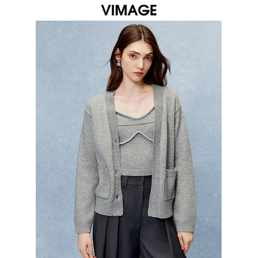 VIMAGE纬漫纪时尚显瘦针织开衫背心两件套秋季新款V2201821 商品图3
