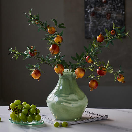 现代简约翡翠绿云纹手工创意花瓶鲜花餐桌玄关居家吊钟马醉木花瓶 商品图4