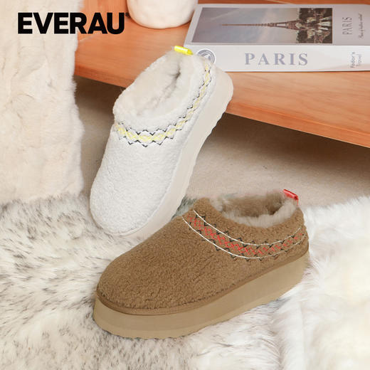 EVERAU泰迪毛厚底一脚蹬毛毛低帮鞋EA2045 商品图0