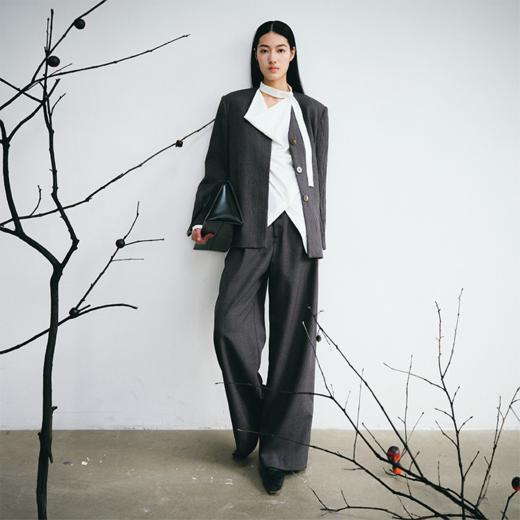 LIYIHAN 24新款螺纹腰阔腿裤设计感透气肌理西服裤子女 商品图3