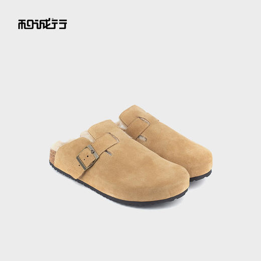 和诚行 2024秋冬新款复古加绒厚底勃肯女百搭休闲半包拖鞋1930071 商品图4