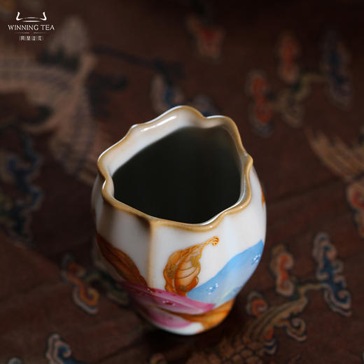 问鼎汝瓷鼎峰系列月白小佛手杯（描金三桃） 商品图4