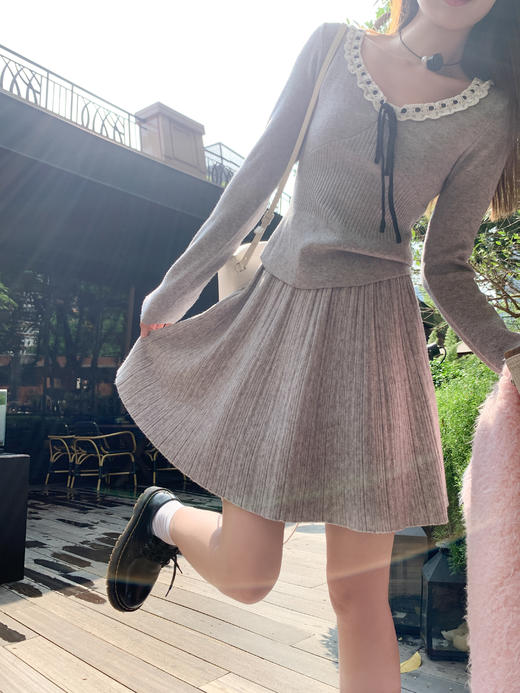 <曾小咸推荐>新品现货秒杀！卖完下架不再补！微信粉丝打折价！灰色领口系蝴蝶结毛织衫 日常119.99 立减40 秒杀79.99！！ 商品图3