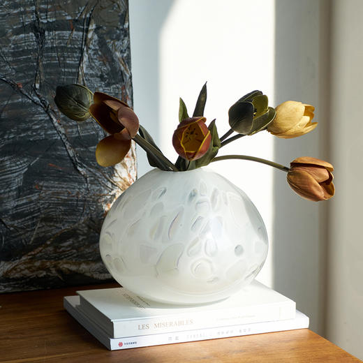 简约创意渐变斑纹猫爪花瓶客厅餐桌鲜花玄关白色小口玻璃家居装饰 商品图6