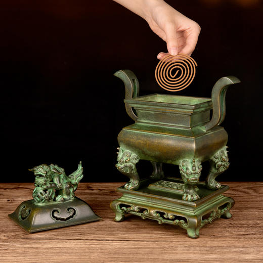 吉祥古法香炉 带座朝冠耳长方熏炉 商品图7