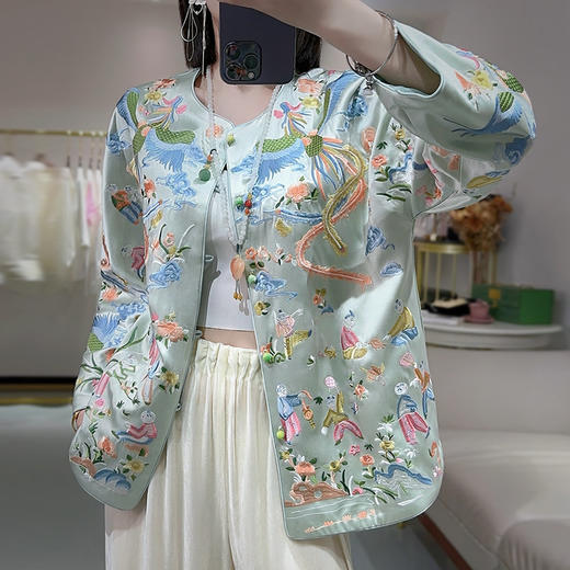 KDS-2524中国风刺绣醋酸外套高档女装2024年春秋款宽松大码唐装长袖上衣 商品图0