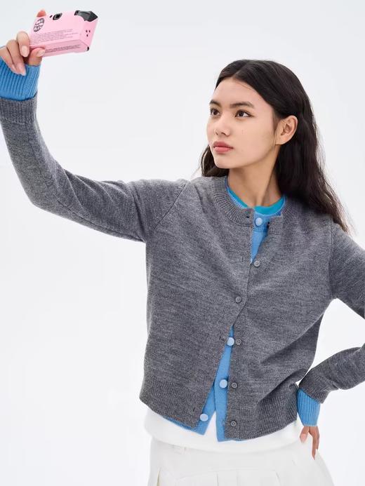 heris/H41104/知识分子灰蓝 假两件羊毛针织开衫 商品图0