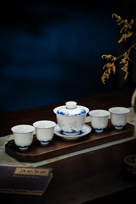 富玉 景德镇玲珑瓷组合功夫茶具手绘双龙戏珠5头茶具 商品图1