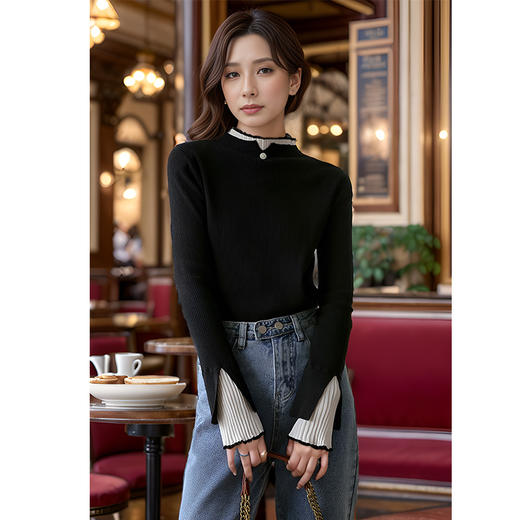 9/10奢姿大码女装2024秋冬气质半高领假两件针织衫胖妹妹时尚百搭上衣9844634081 商品图0