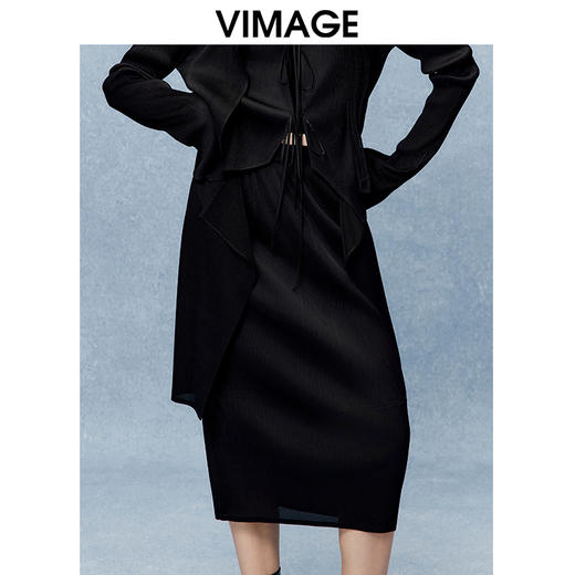 VIMAGE纬漫纪高腰包臀黑色显瘦半身裙秋季新款V2206808 商品图4