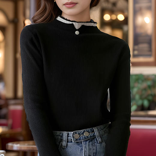 9/10奢姿大码女装2024秋冬气质半高领假两件针织衫胖妹妹时尚百搭上衣9844634081 商品图3