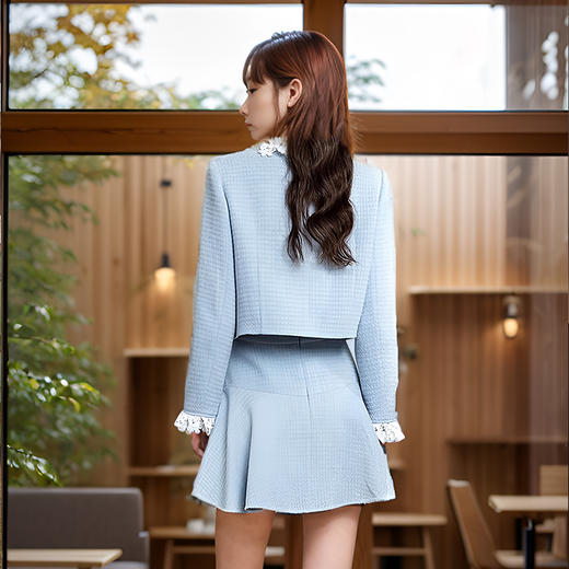 9/10奢姿大码女装2024秋季减龄花边小香风两件套胖妹妹钉珠时尚套装9943934073 商品图3