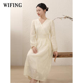 杏色天丝刺绣连衣裙春季新款女装新中式国风显瘦裙子