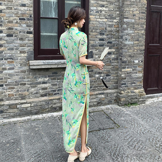 OY-24263中国风气质旗袍夏季2024新款年轻款雪纺印花日常改良连衣裙24263 商品图3