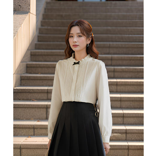 9/10奢姿大码女装2024秋季减龄提花绑带时尚衬衫胖妹妹蝴蝶结百搭上衣9943234071 商品图1