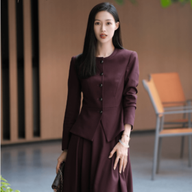 安可拉红秋季新款复古外套伞裙高级女神范时尚气质显瘦收腰